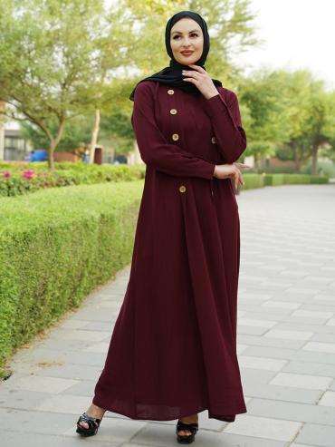 Wholesale Masha Crepe Simple Abaya with Show Buttons on the Front in Maroon
