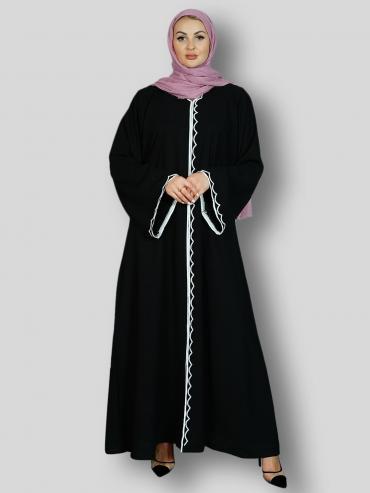 Wholesale Black Masha Crepe Abaya with Crystal Hand Work And Piping
