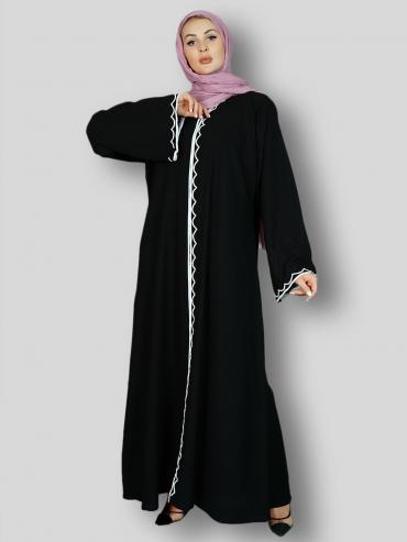 Wholesale Black Masha Crepe Abaya with Crystal Hand Work And Piping