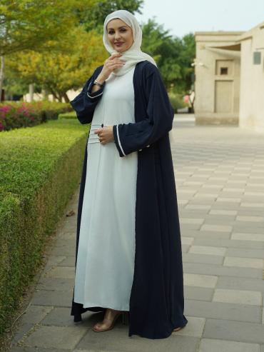 Wholesale CEY Modest Dress with a Shrug and Show Button in OffWhite and Navy Blue