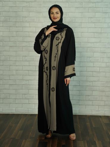 Wholesale CEY Modest Dress with Black Crystal Handwork on the Front and Sleeves in Black and Brown