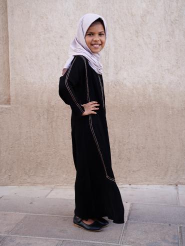 Wholesale Kids Abaya with Dori Lace on the Front and Sleeves in Black