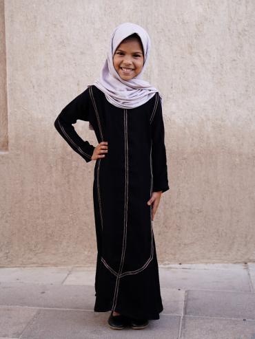 Wholesale Kids Abaya with Dori Lace on the Front and Sleeves in Black