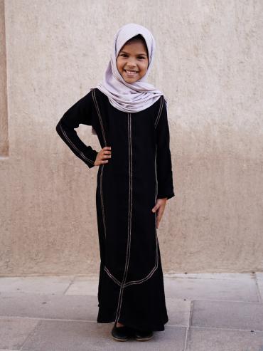 Wholesale Kids Abaya With Dori Lace On Front And Sleeve In Black