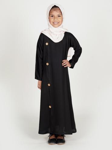 Wholesale Nida Matte Kids Abaya with Show Buttons on the Front in Black