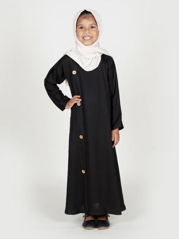 Wholesale Nida Matte Kids Abaya with Show Buttons on the Front in Black