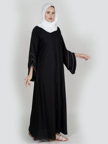 Wholesale Nida Matte Abaya with Stone Lace Work on the Sleeve Bottoms in Black