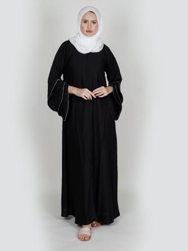 Wholesale Nida Matte Abaya with Stone Lace Work on the Sleeve Bottoms in Black