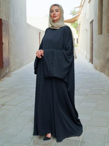 Wholesale Nida Matte Farasha with Crystal Work on the Bottom of the Sleeves in Black
