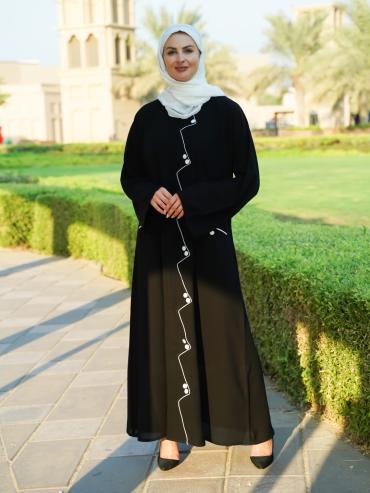 Wholesale Abaya with Show Buttons and Piping on the Front and Two Side Pockets 
