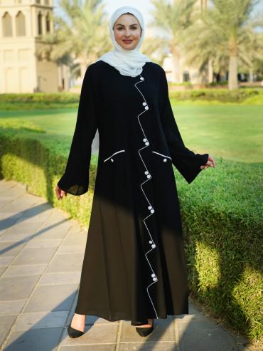 Wholesale Abaya with Show Buttons and Piping on the Front and Two Side Pockets 