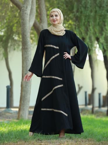 Wholesale Nida Matte Abaya With Beige Band Work In Black