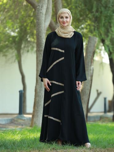 Wholesale Nida Matte Abaya With Beige Band Work In Black