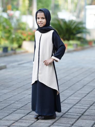 WholesaleKids Modest Dress with an Attached Shrug in Black and Cream