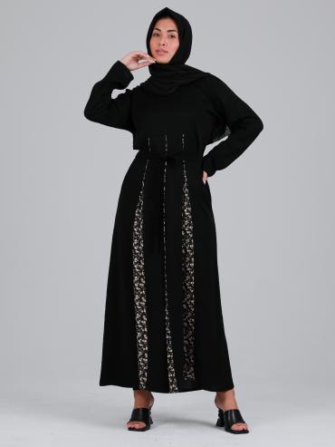 Wholesale Women Modest Dress With Belt In Black.