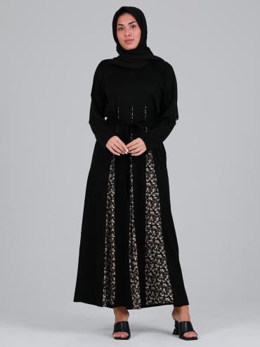 Wholesale Women Modest Dress With Belt In Black.