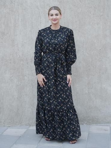 Wholesale Modest Dress with a Floral Print in Black