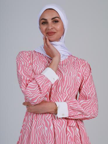 Wholesale Modest Dress with a Belt in Rose and White