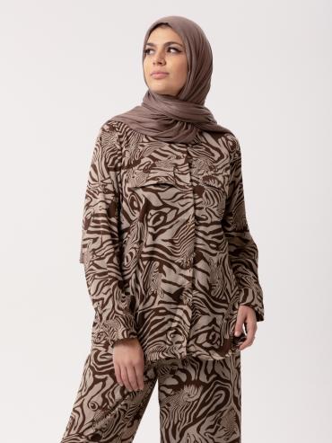 Wholesale Printed Coord Set In Brown