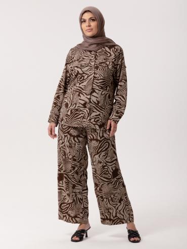 Wholesale Printed Coord Set In Brown