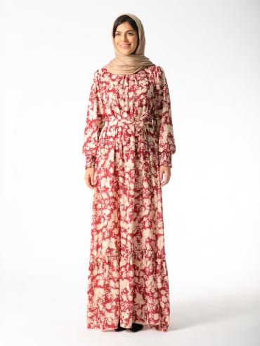 Wholesale Floral Printed Modest Dress with a Belt