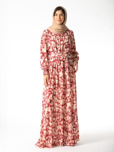 Wholesale Floral Printed Modest Dress with a Belt