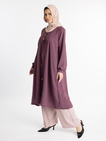 Wholesale Modest Two Piece Tunic Abaya In Dull Magenta  Blush Pink
