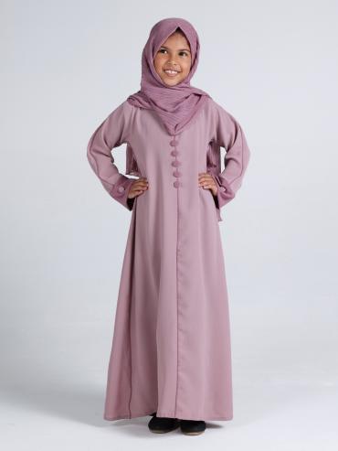 Wholesale Kids Simple Abaya With Show Buttons In Blush Pink