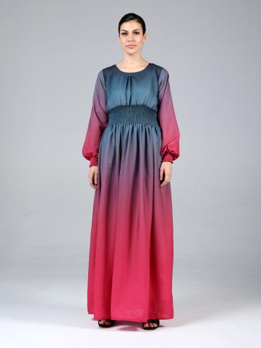 Wholesale Stylish MultiColored Ombre Modest Dress