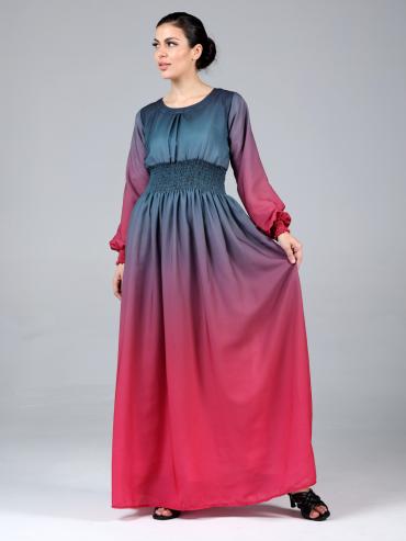 Wholesale Stylish MultiColored Ombre Modest Dress