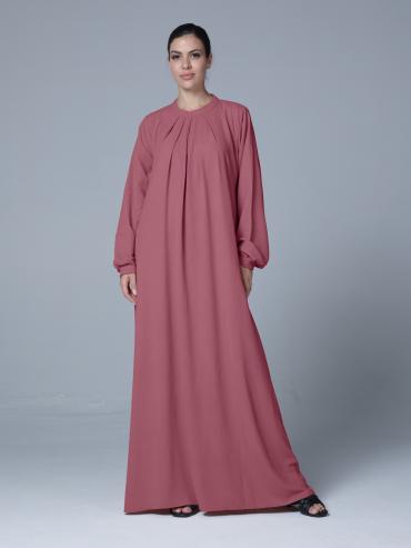 Wholesale Simple and Elegant Pleated Abaya in Puce Pink