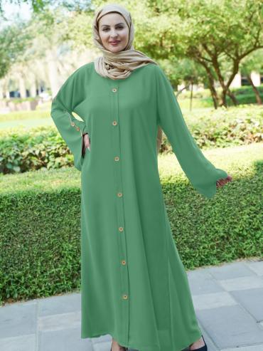 Wholesale CEY Abaya With Beige Piping And Show Buttons on the Front And Sleeves In Mint