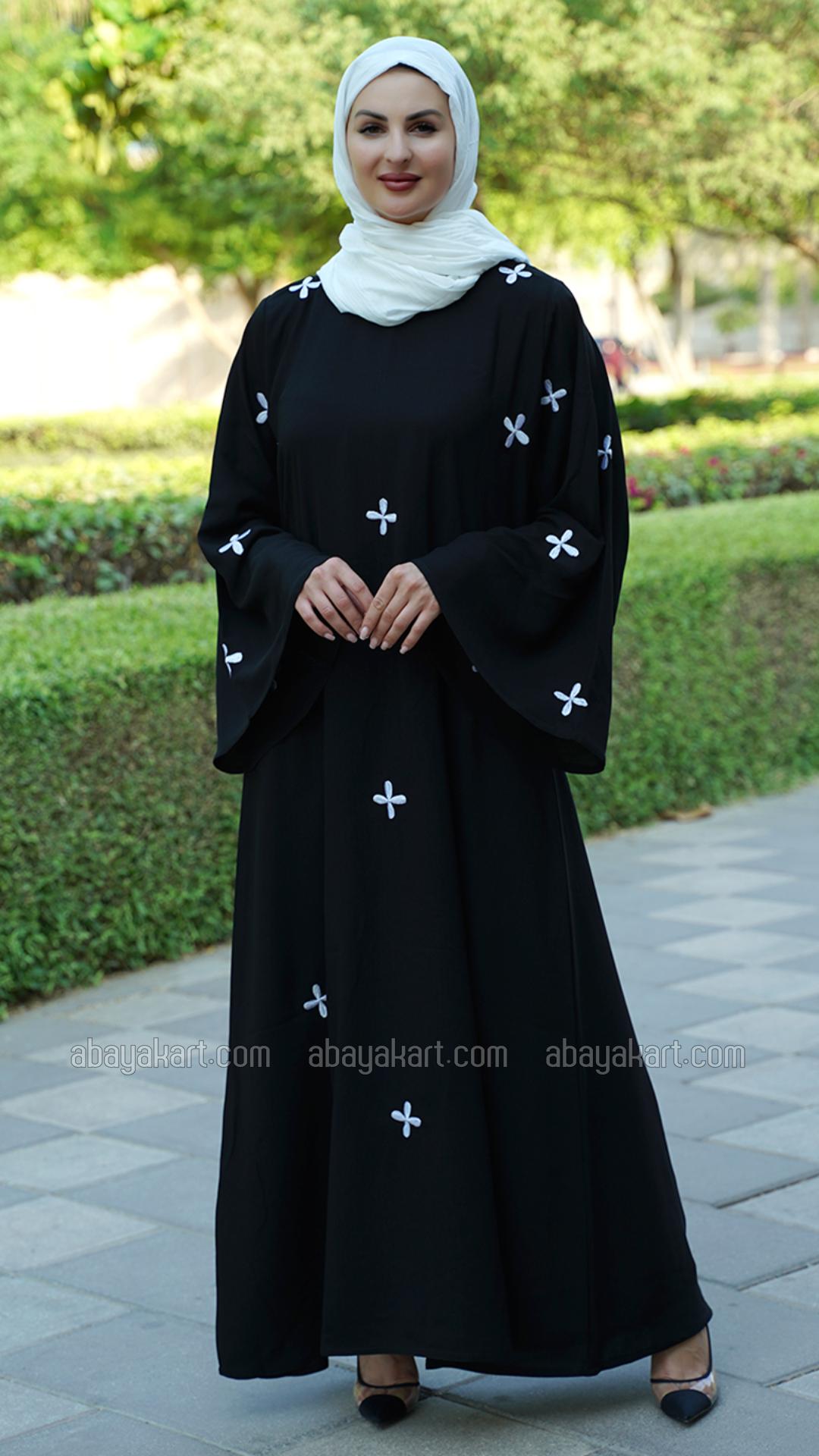 Wholesale Masha Crepe Simple Abaya with Embroidery in Black