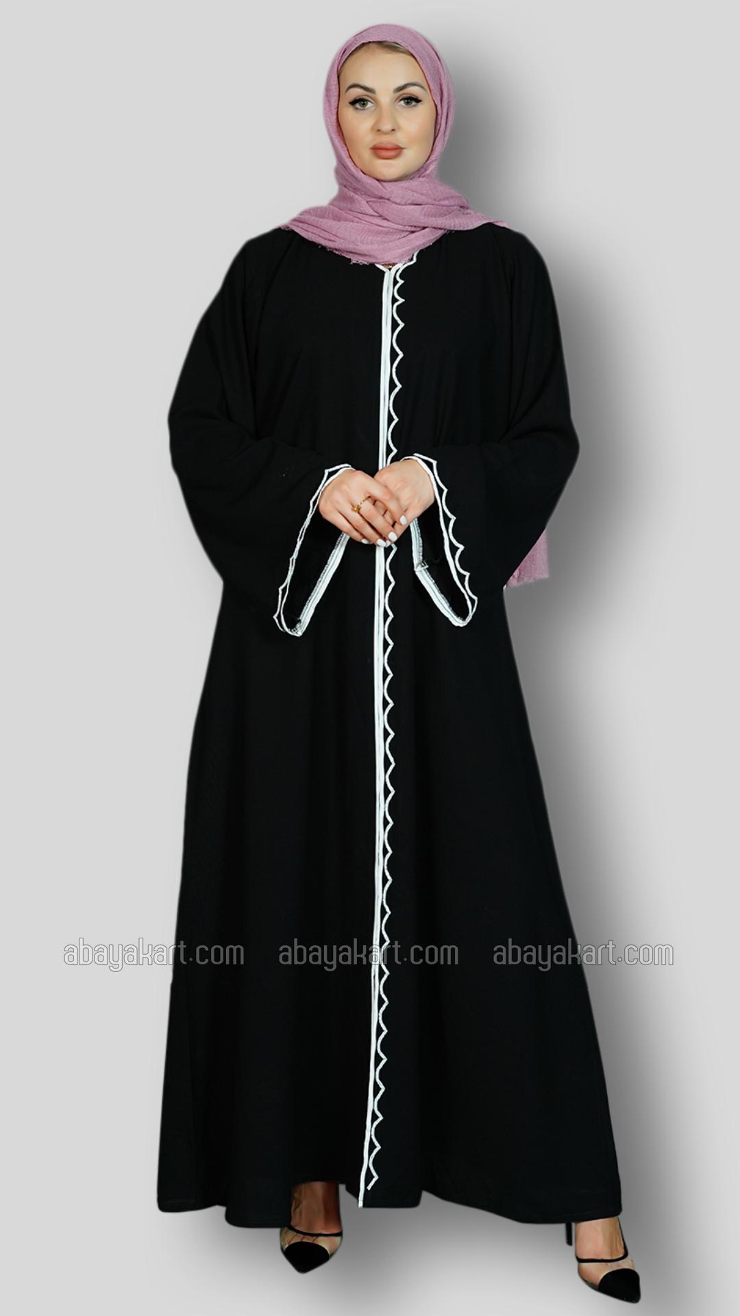 Wholesale Black Masha Crepe Abaya with Crystal Hand Work And Piping