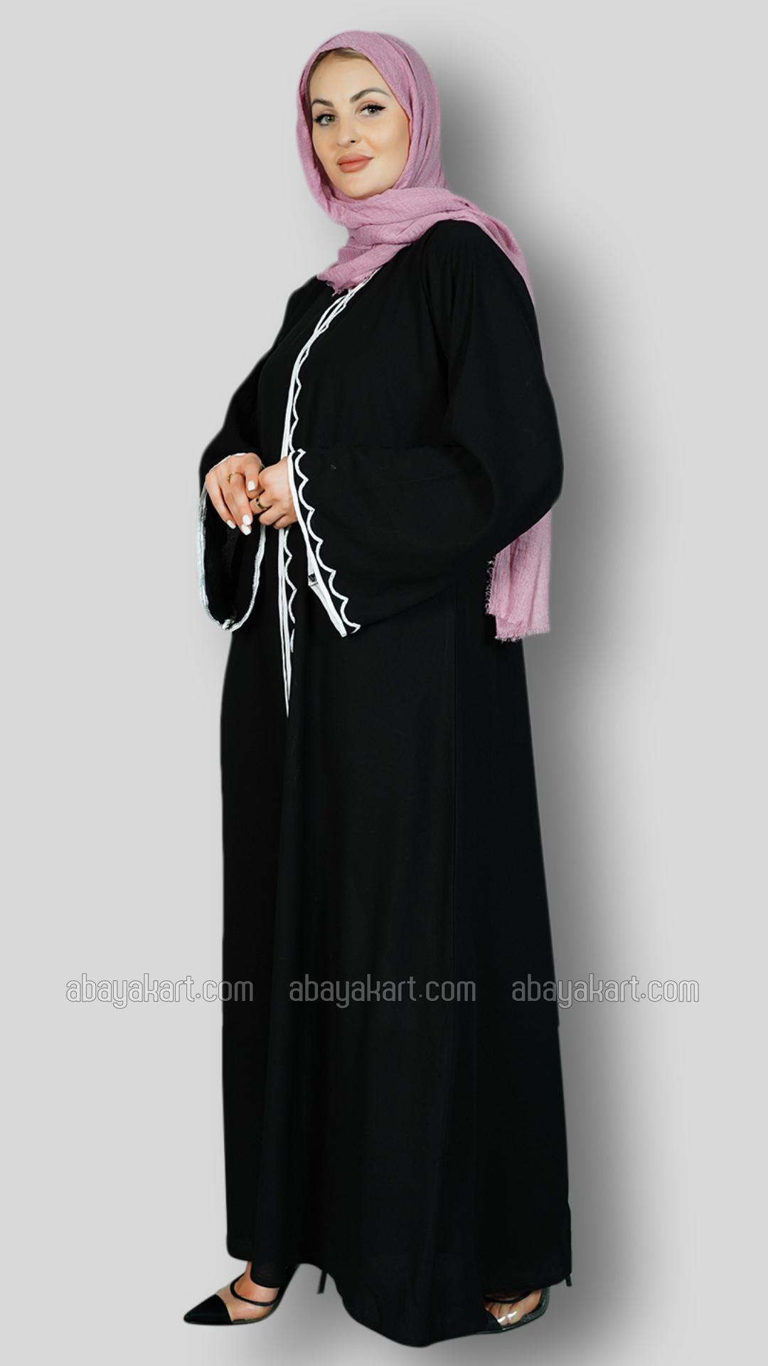Wholesale Black Masha Crepe Abaya with Crystal Hand Work And Piping