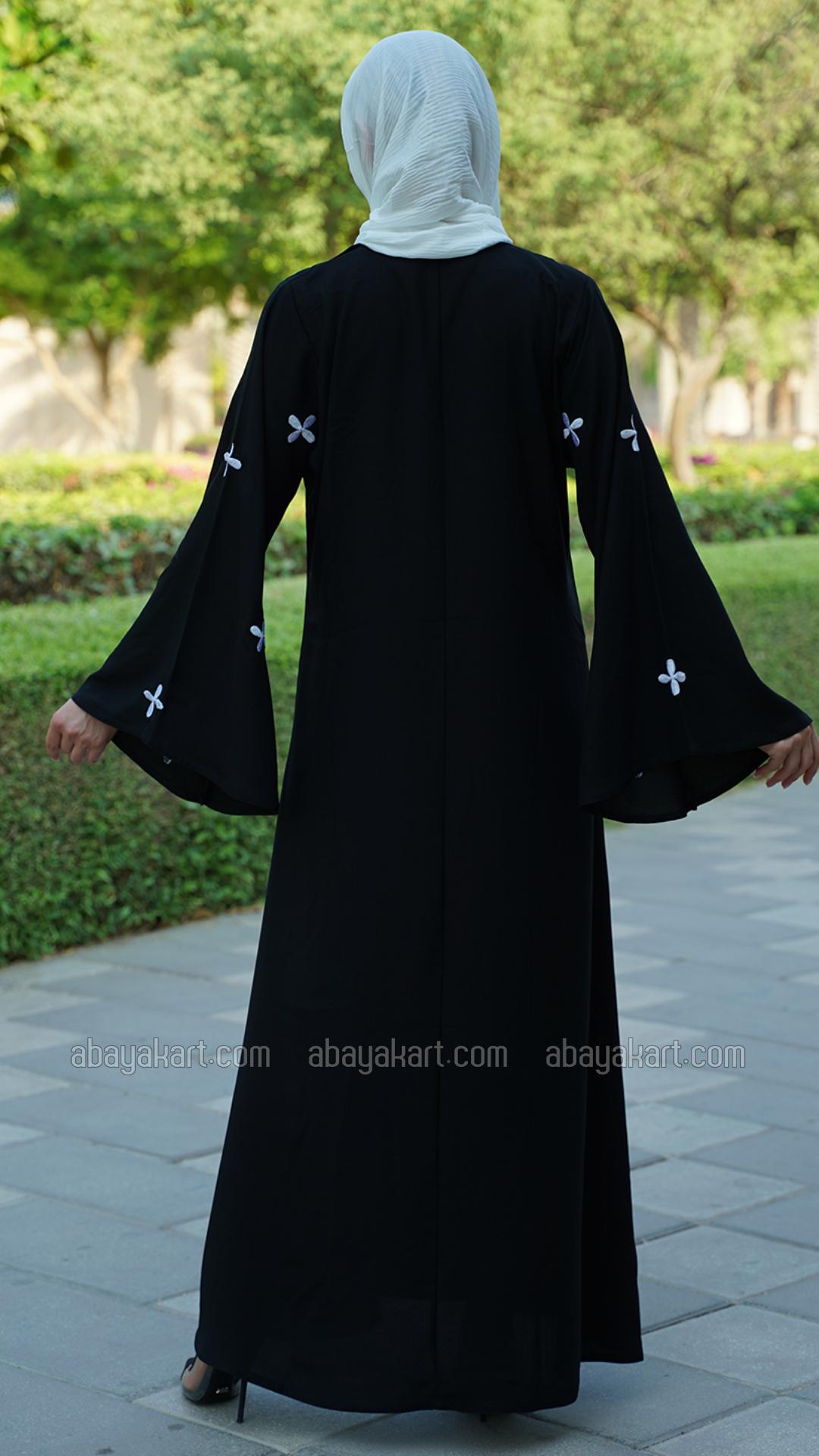 Wholesale Masha Crepe Simple Abaya with Embroidery in Black