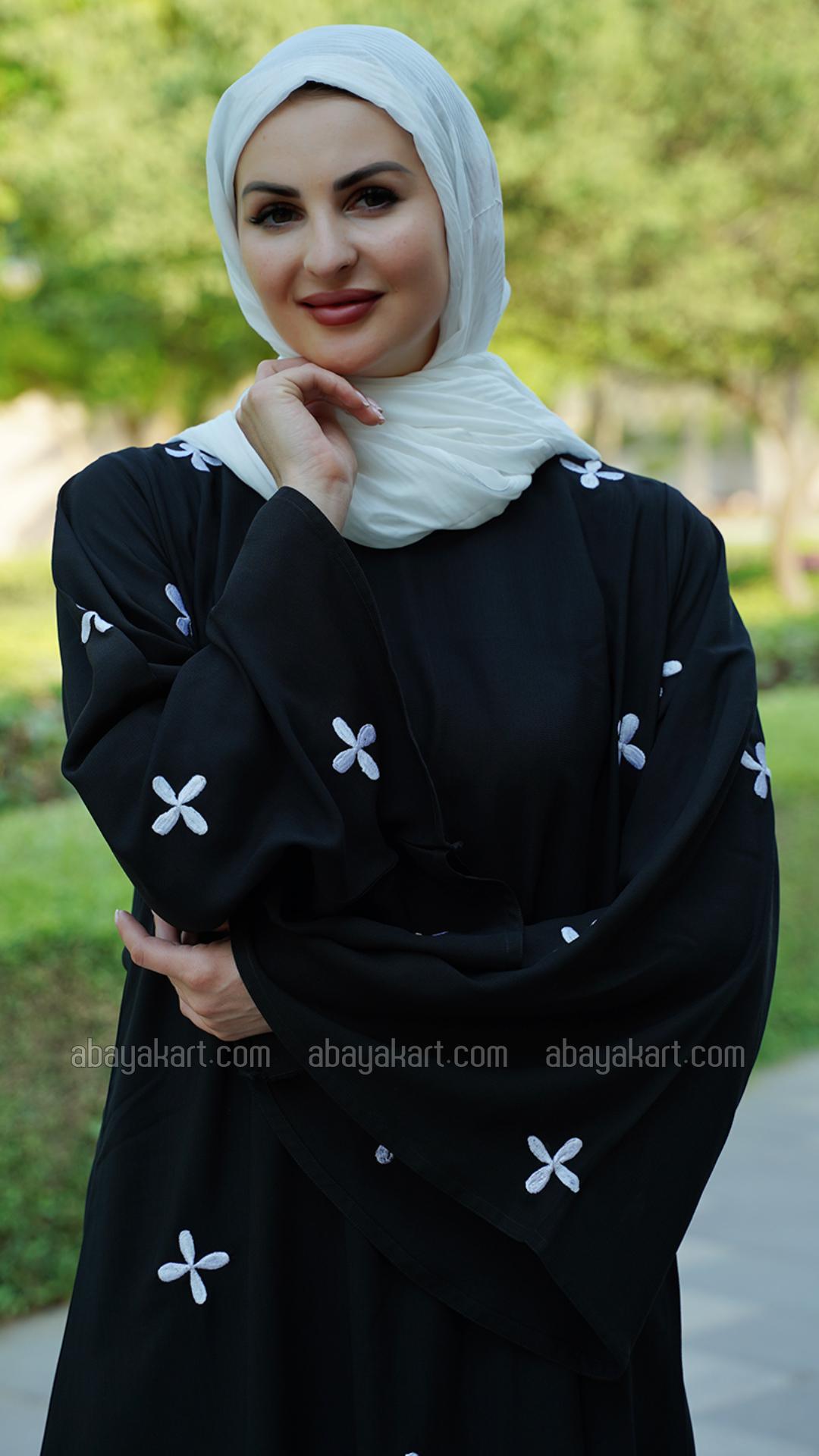 Wholesale Masha Crepe Simple Abaya with Embroidery in Black