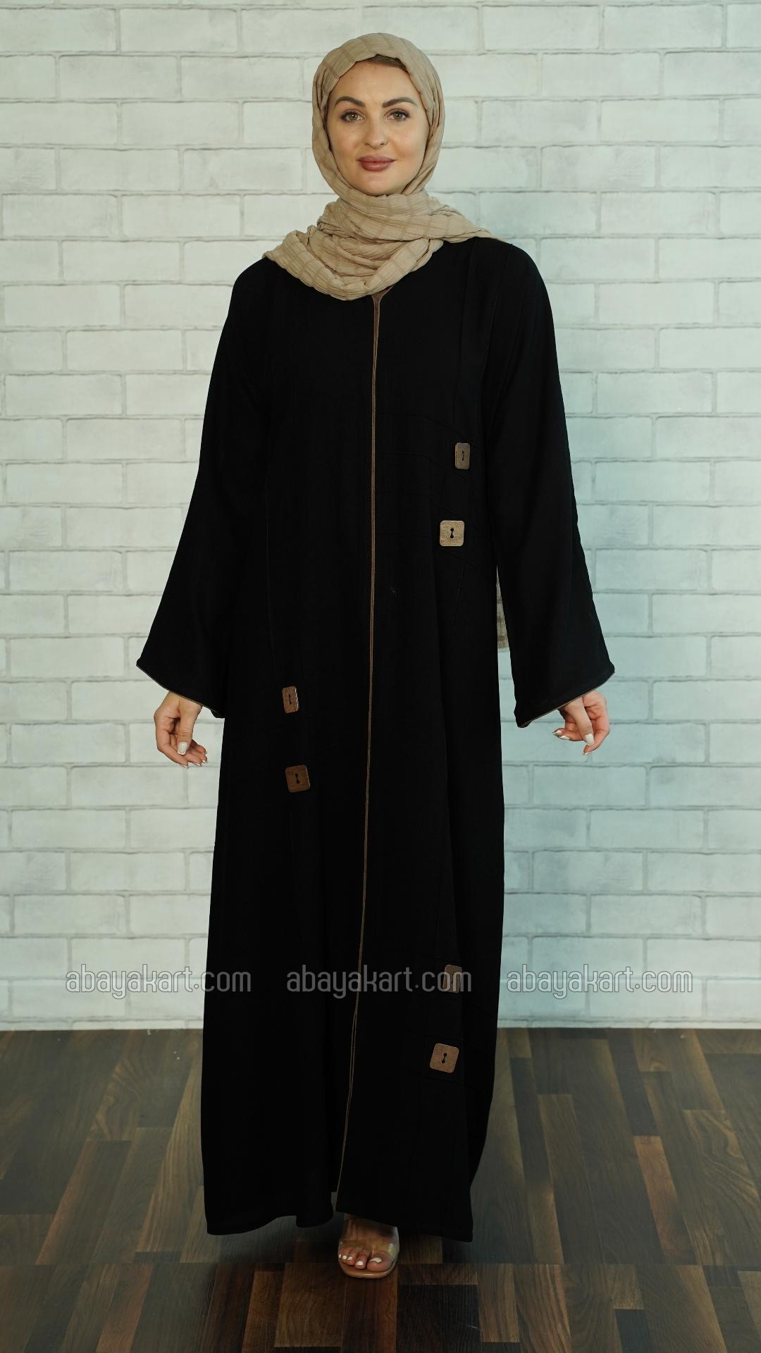 Wholesale Elegant Abaya with a Show Button on the Front in Black