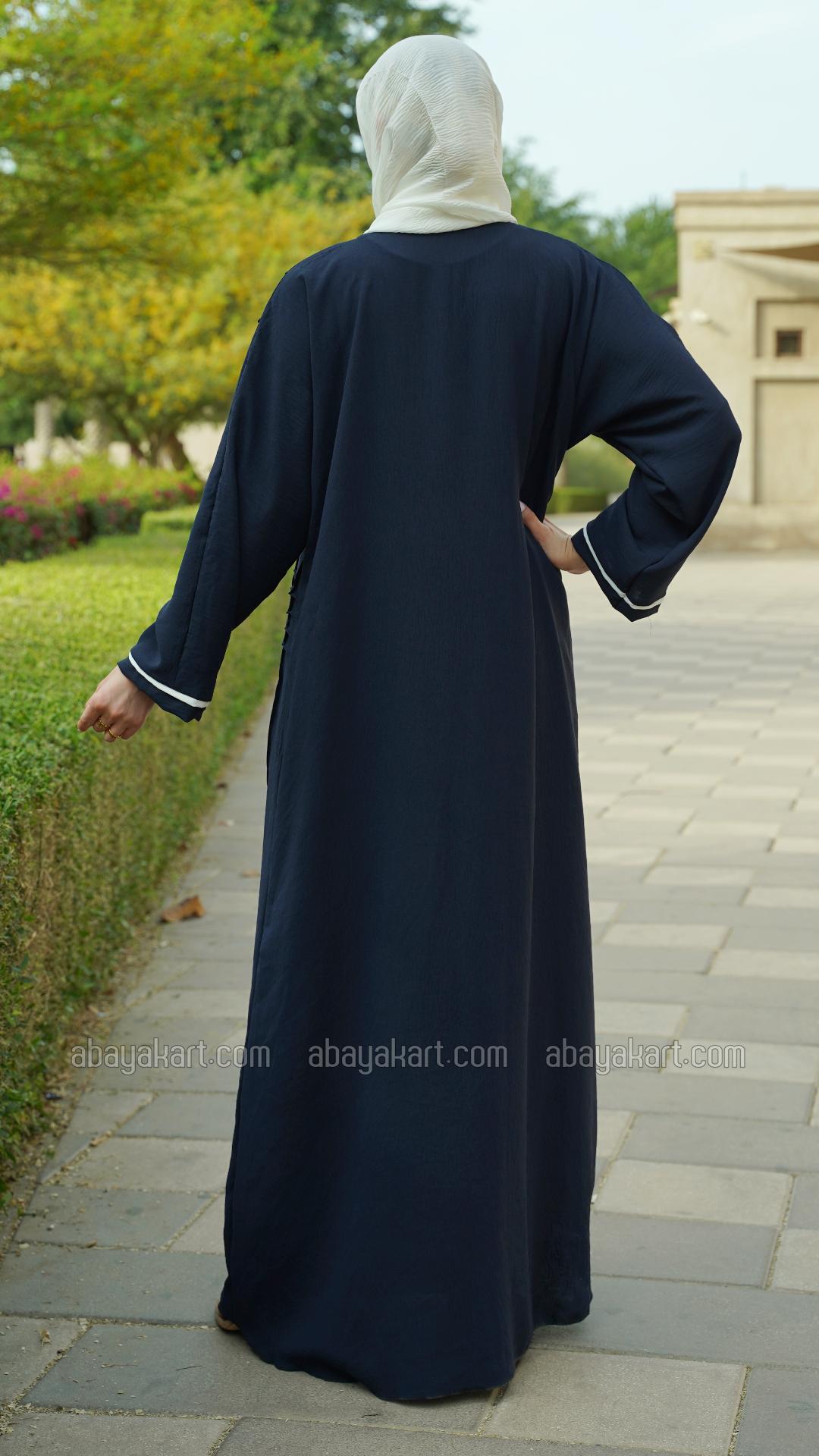 Wholesale CEY Modest Dress with a Shrug and Show Button in OffWhite and Navy Blue