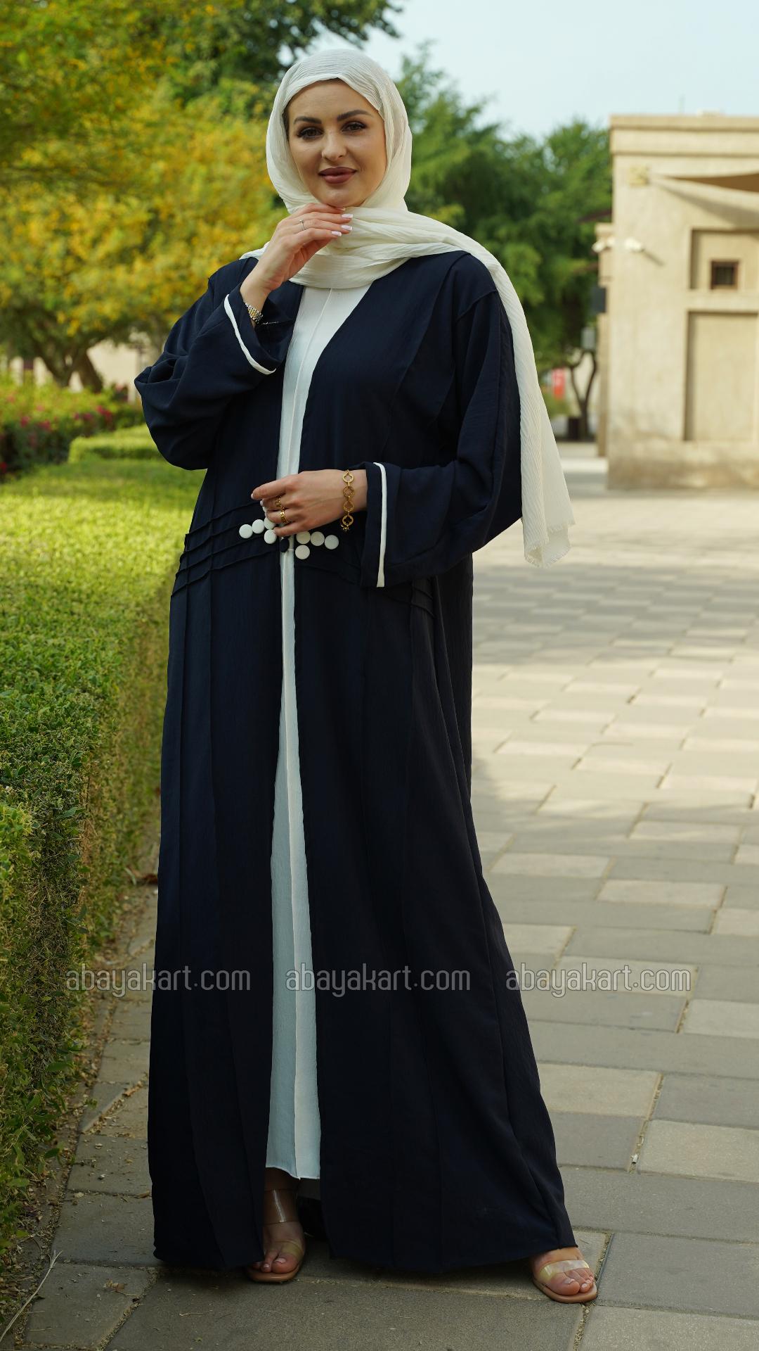 Wholesale CEY Modest Dress with a Shrug and Show Button in OffWhite and Navy Blue