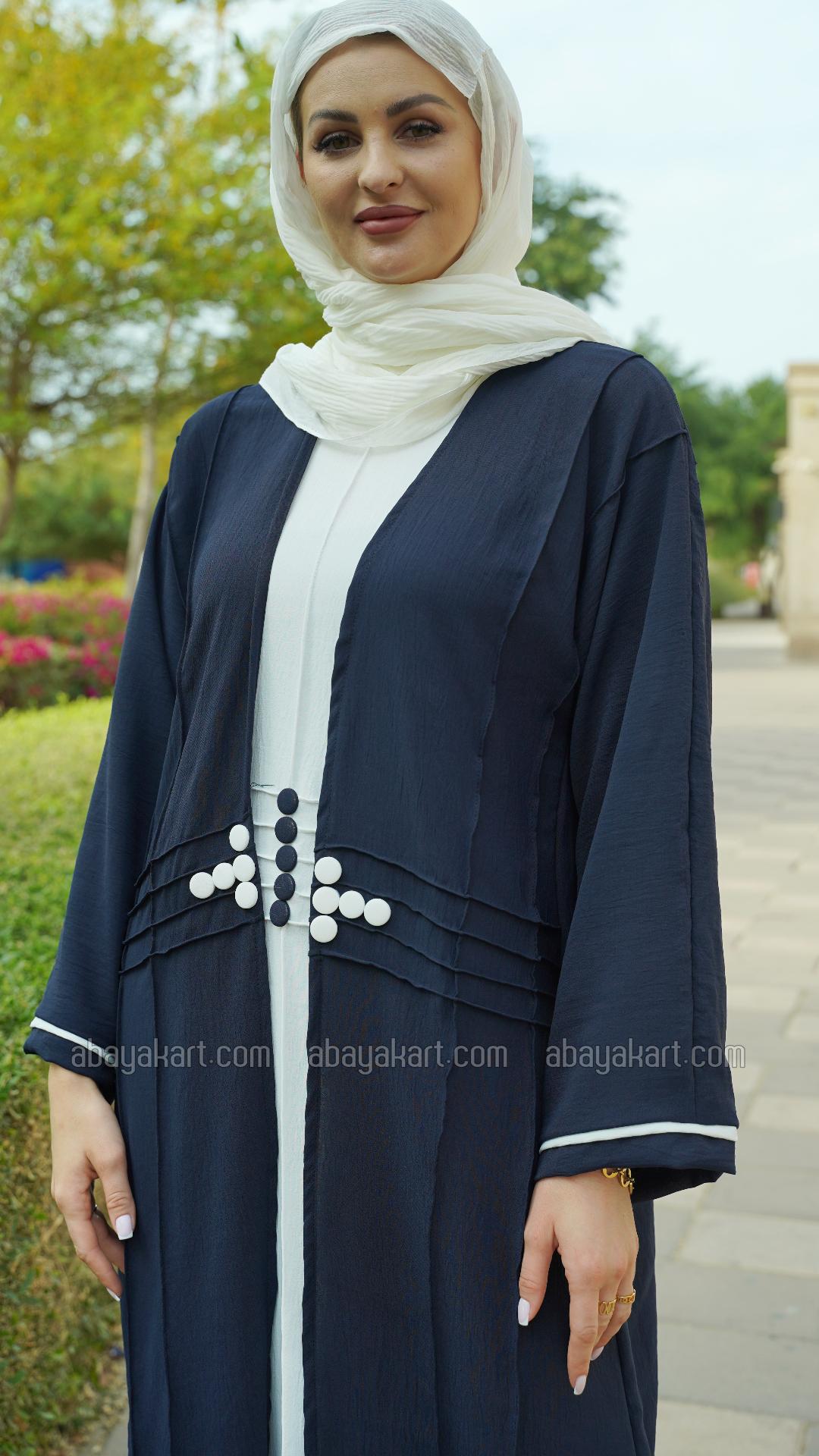 Wholesale CEY Modest Dress with a Shrug and Show Button in OffWhite and Navy Blue