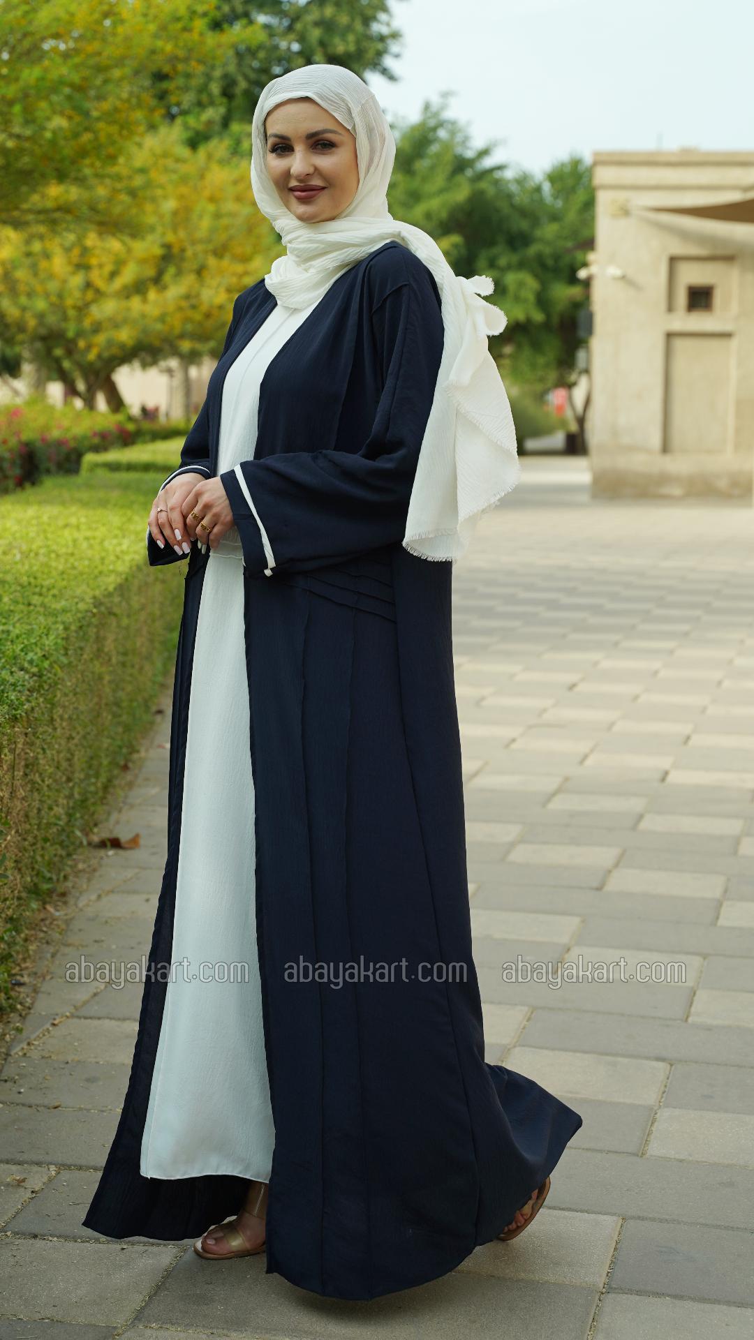 Wholesale CEY Modest Dress with a Shrug and Show Button in OffWhite and Navy Blue