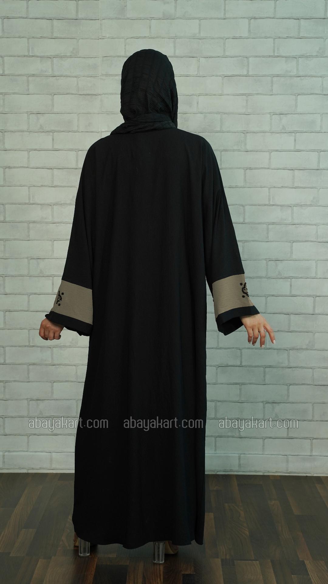 Wholesale CEY Modest Dress with Black Crystal Handwork on the Front and Sleeves in Black and Brown