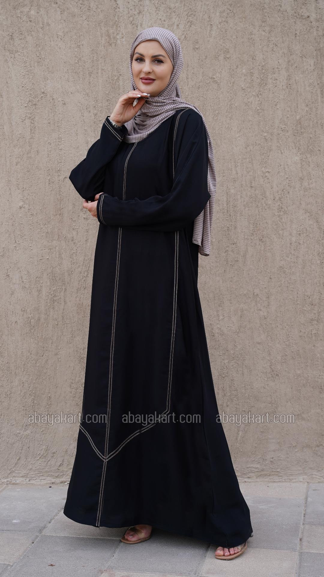 Wholesale Black Abaya with Dori Lacework on the Front and Sleeves