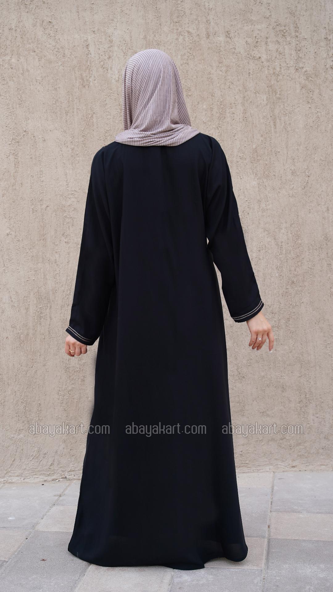 Wholesale Black Abaya with Dori Lacework on the Front and Sleeves