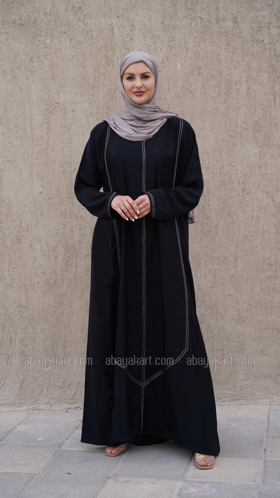 Wholesale Black Abaya with Dori Lacework on the Front and Sleeves
