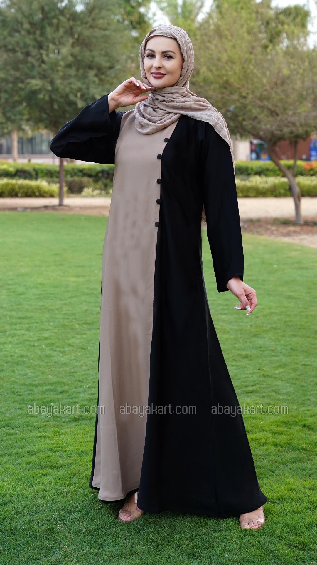 Wholesale Abaya with Show Buttons on the Front in Black and Beige