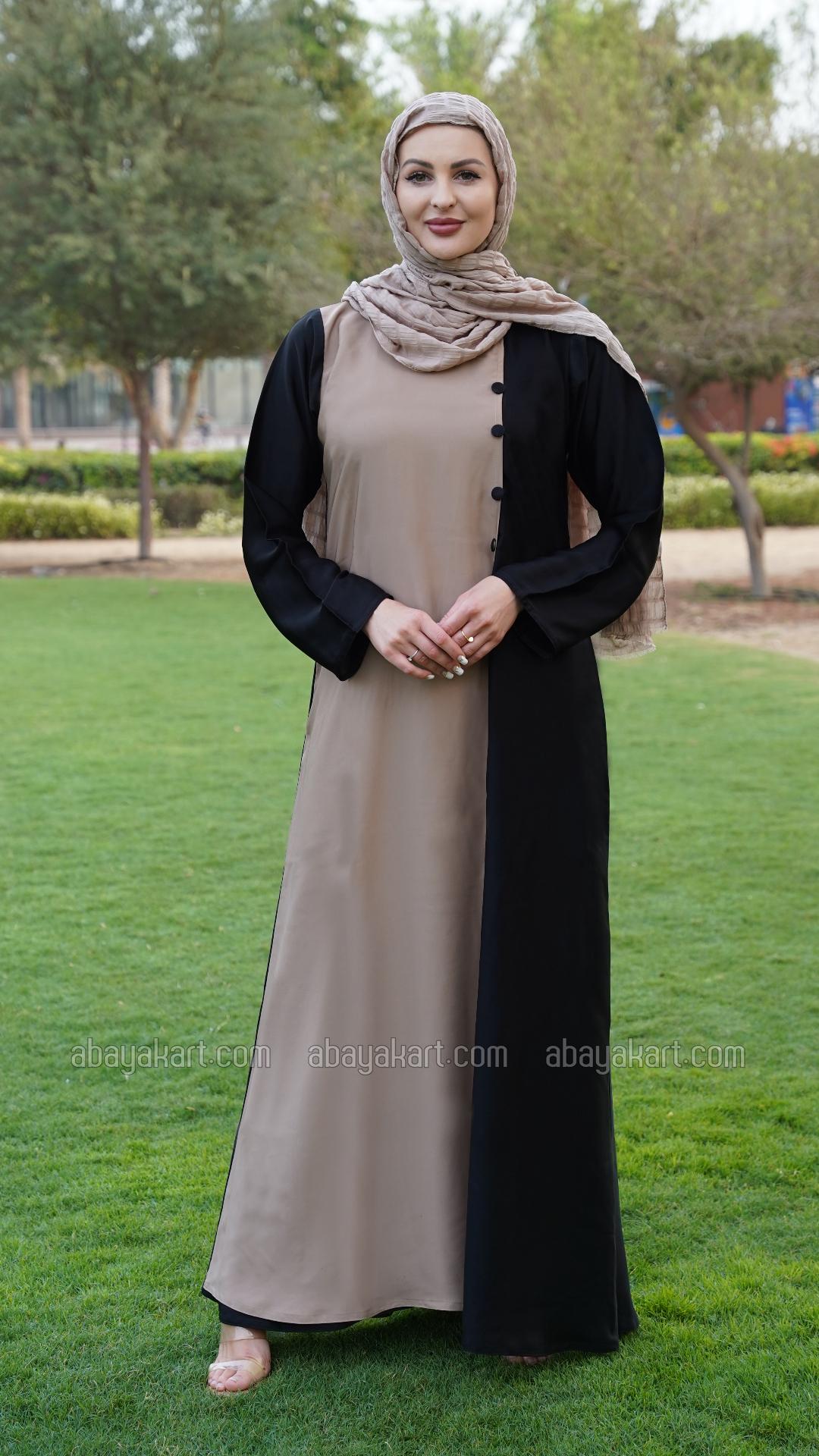 Wholesale Abaya with Show Buttons on the Front in Black and Beige