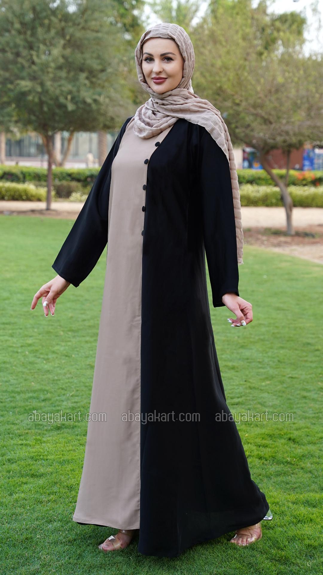 Wholesale Abaya with Show Buttons on the Front in Black and Beige