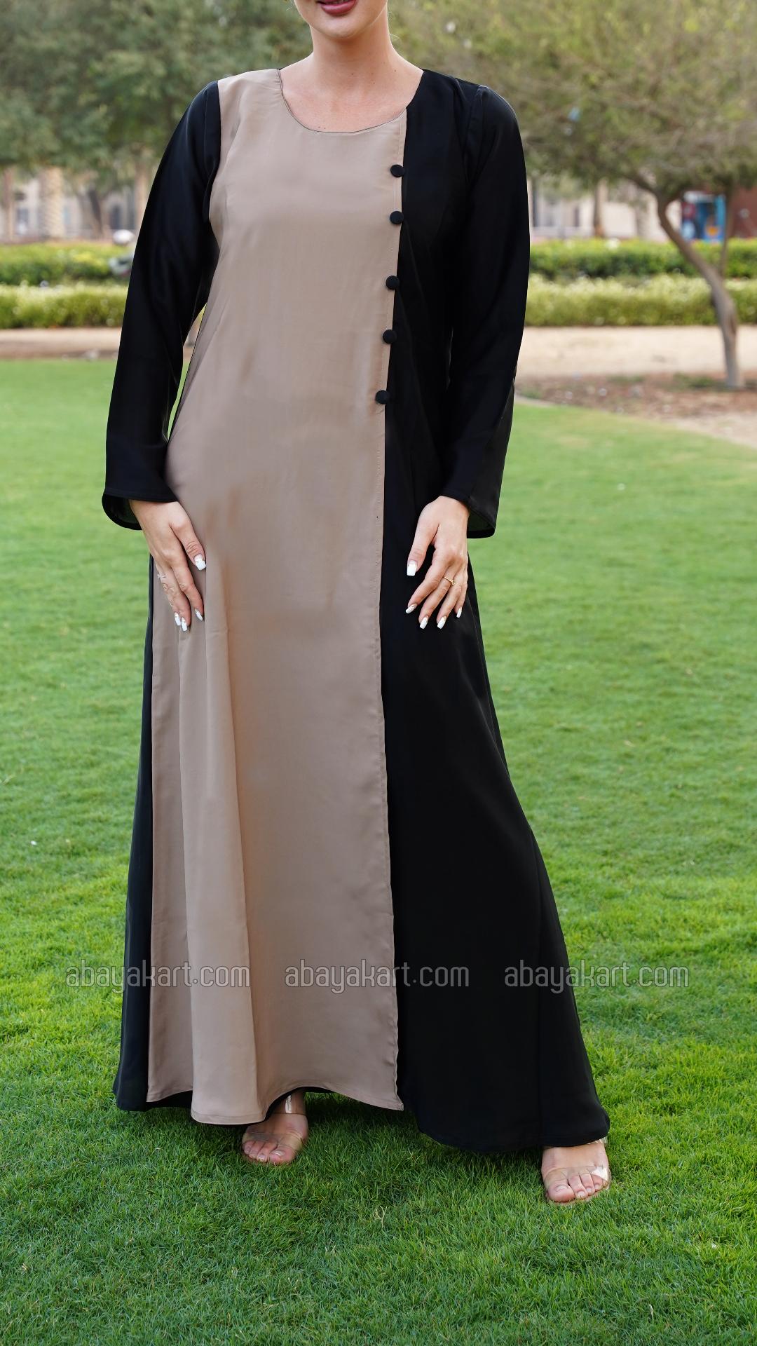 Wholesale Abaya with Show Buttons on the Front in Black and Beige